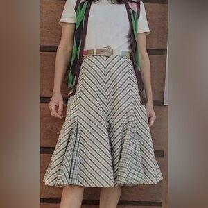 Vintage Ralph Lauren Skirt in Green, White & Pink Stripe & Plaid Print SZ: 4